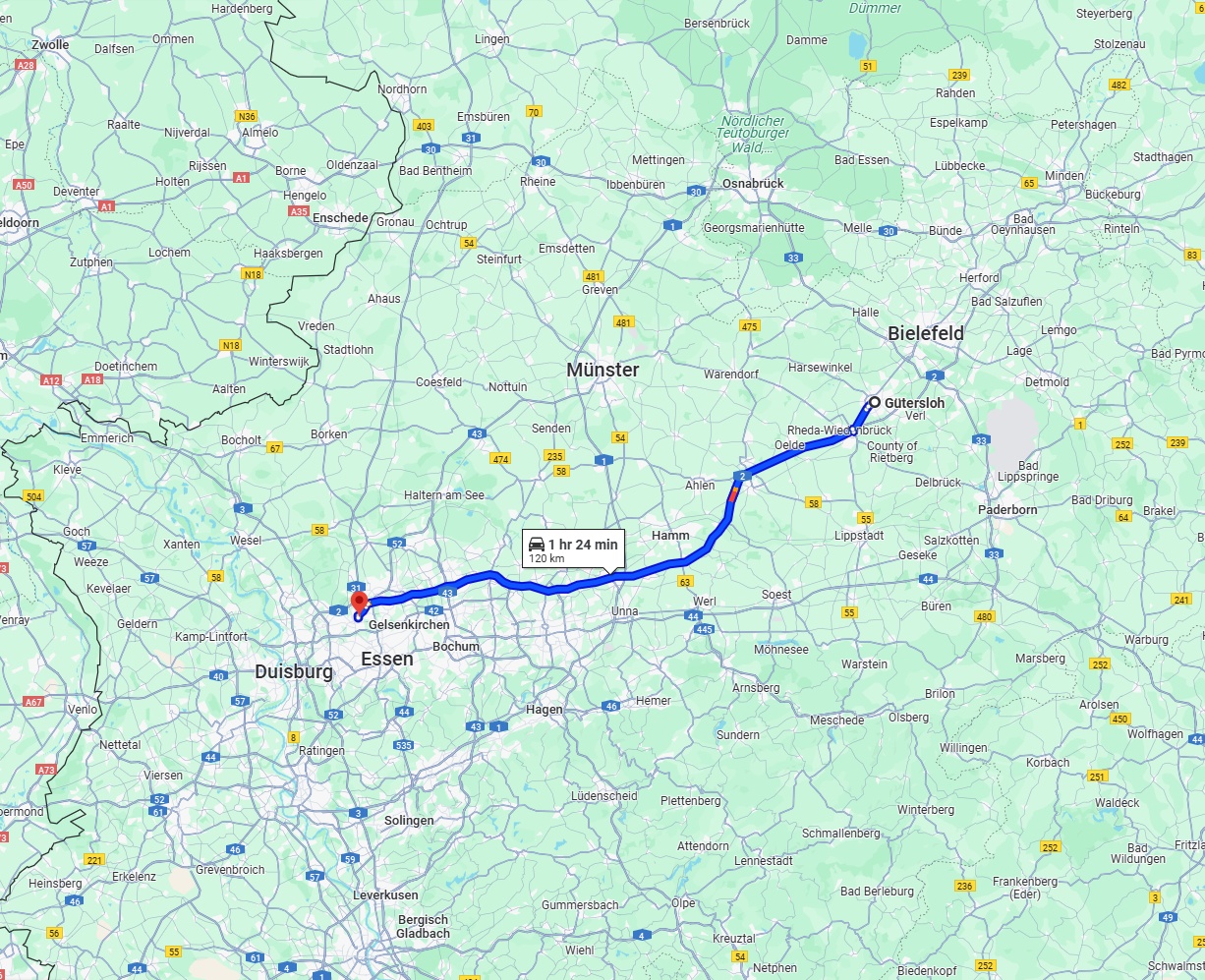 Anreise von Gütersloh Zu Bottrop Über via A2