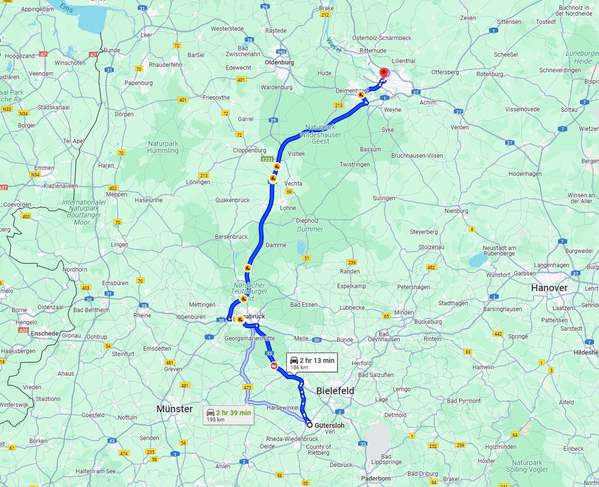 Anreise von Gütersloh Zu Bremen Über via A1