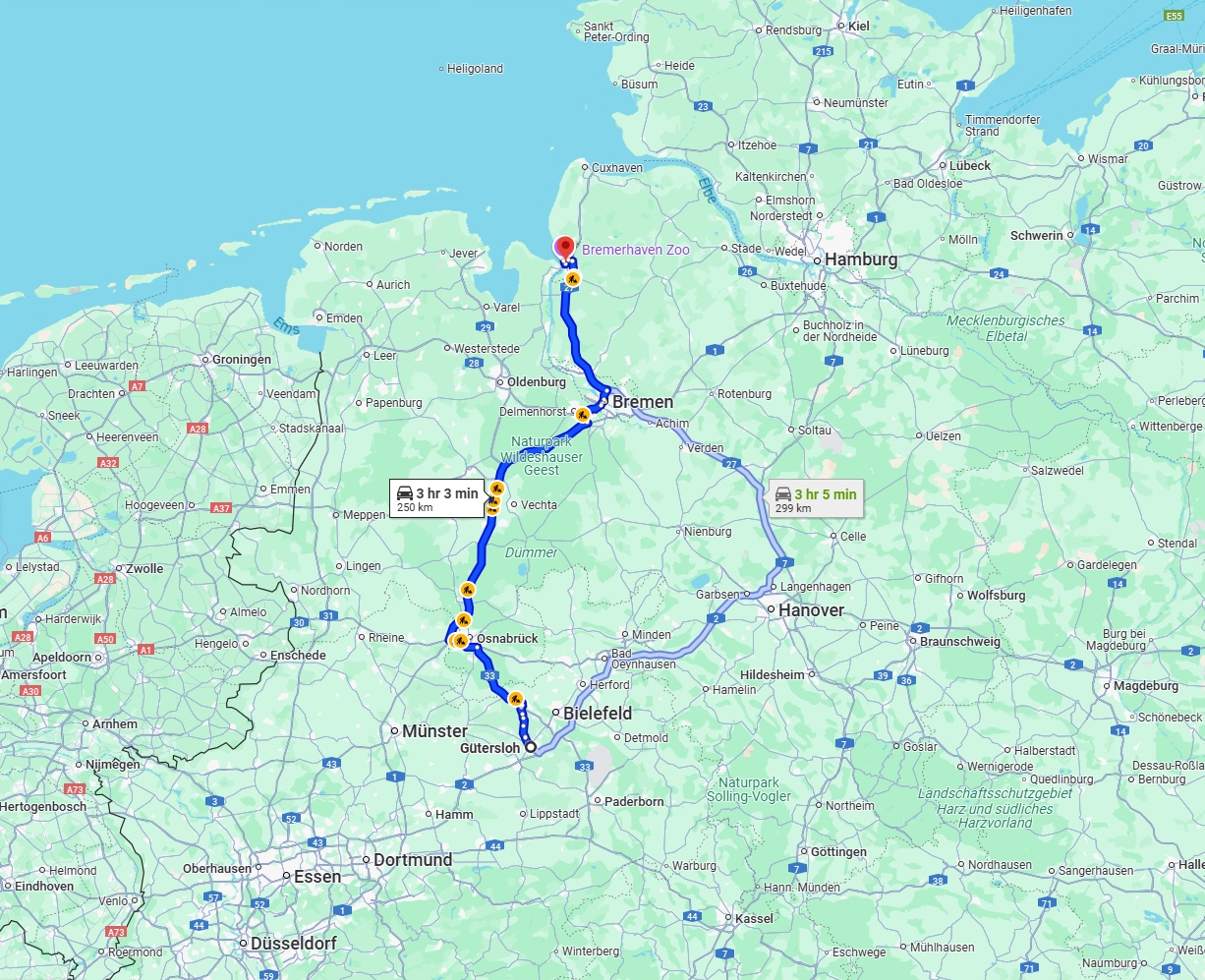 Anreise von Gütersloh Zu Bremerhaven Über via A1