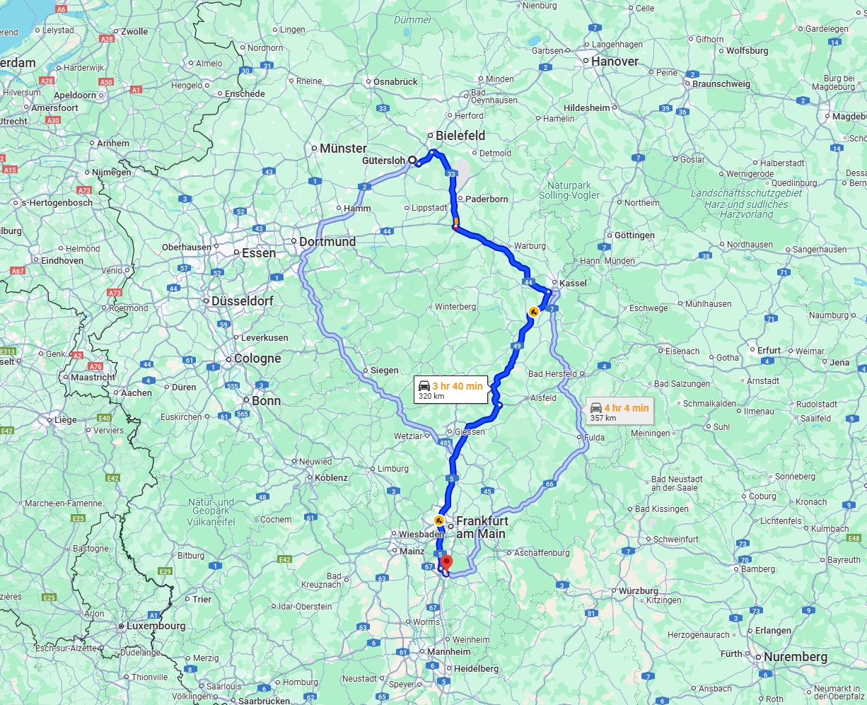 Anreise von Gütersloh Zu Darmstadt Über via A5