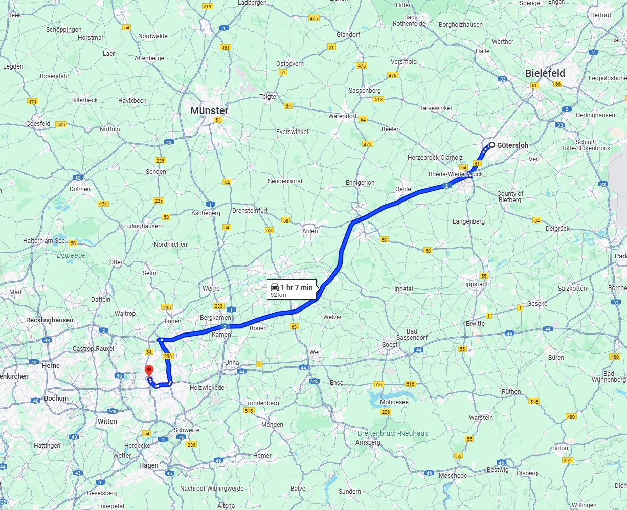 Anreise von Gütersloh Zu Dortmund Über via A2