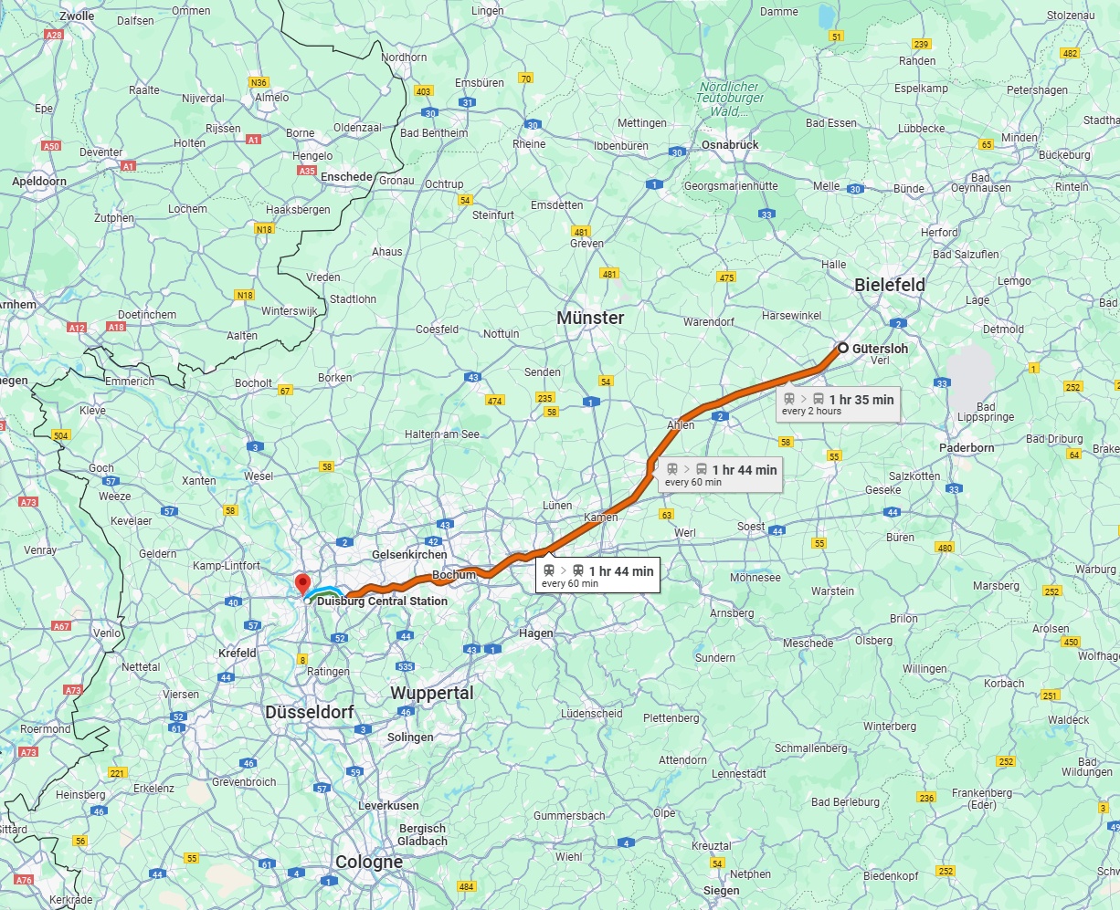 Anreise von Gütersloh Zu Duisburg Über 
