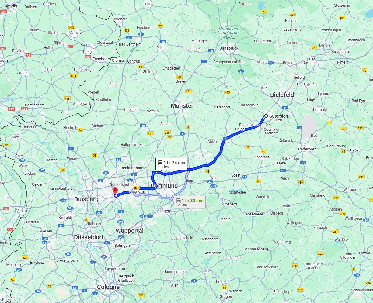 Anreise von Gütersloh Zu Essen Über via A2