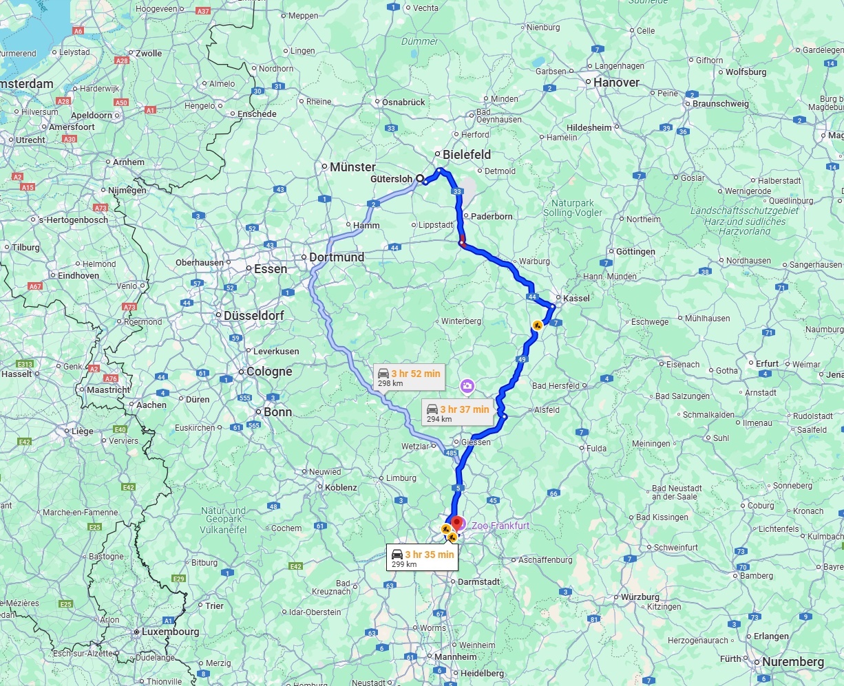 Anreise von Gütersloh Zu Frankfurt am Main Über via A49 and A5