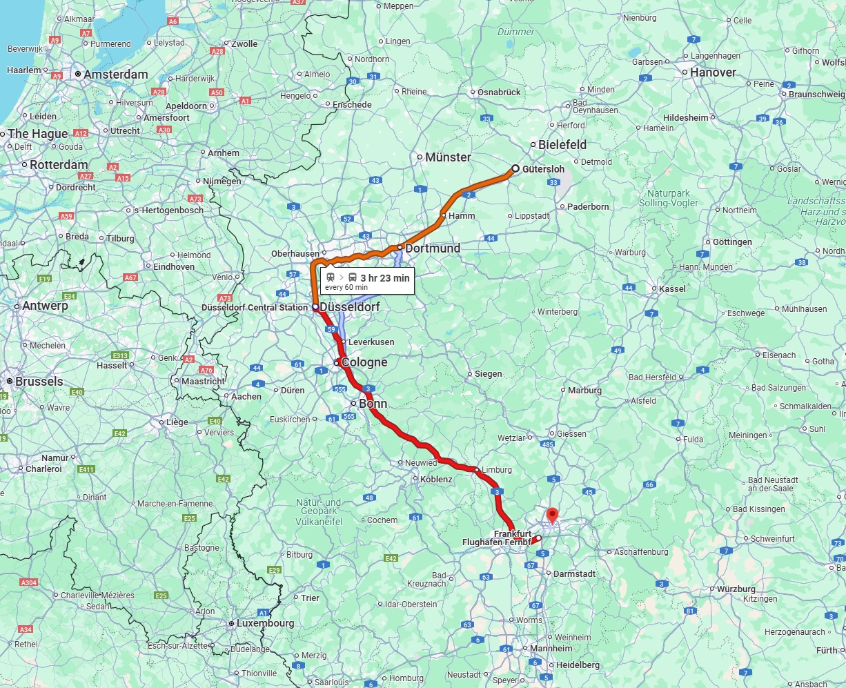 Anreise von Gütersloh Zu Frankfurt am Main Über 