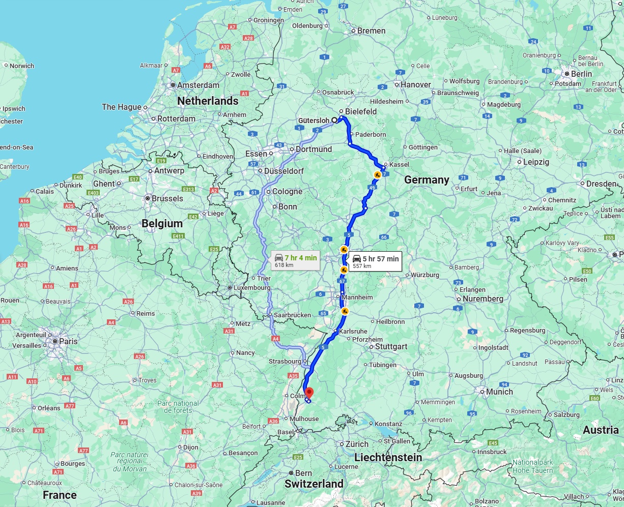 Anreise von Gütersloh Zu Freiburg im Breisgau Über via A5