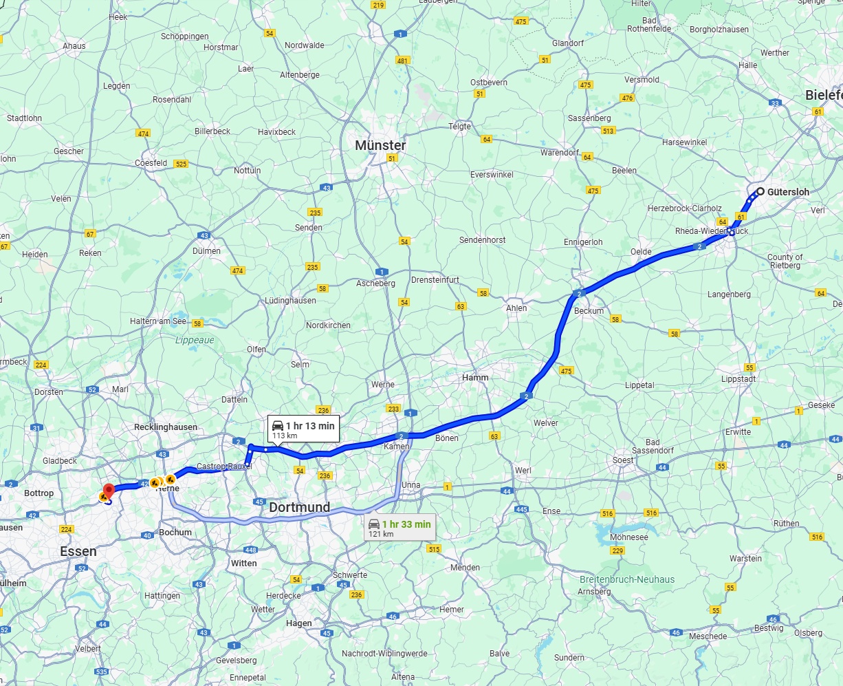Anreise von Gütersloh Zu Gelsenkirchen Über via A2