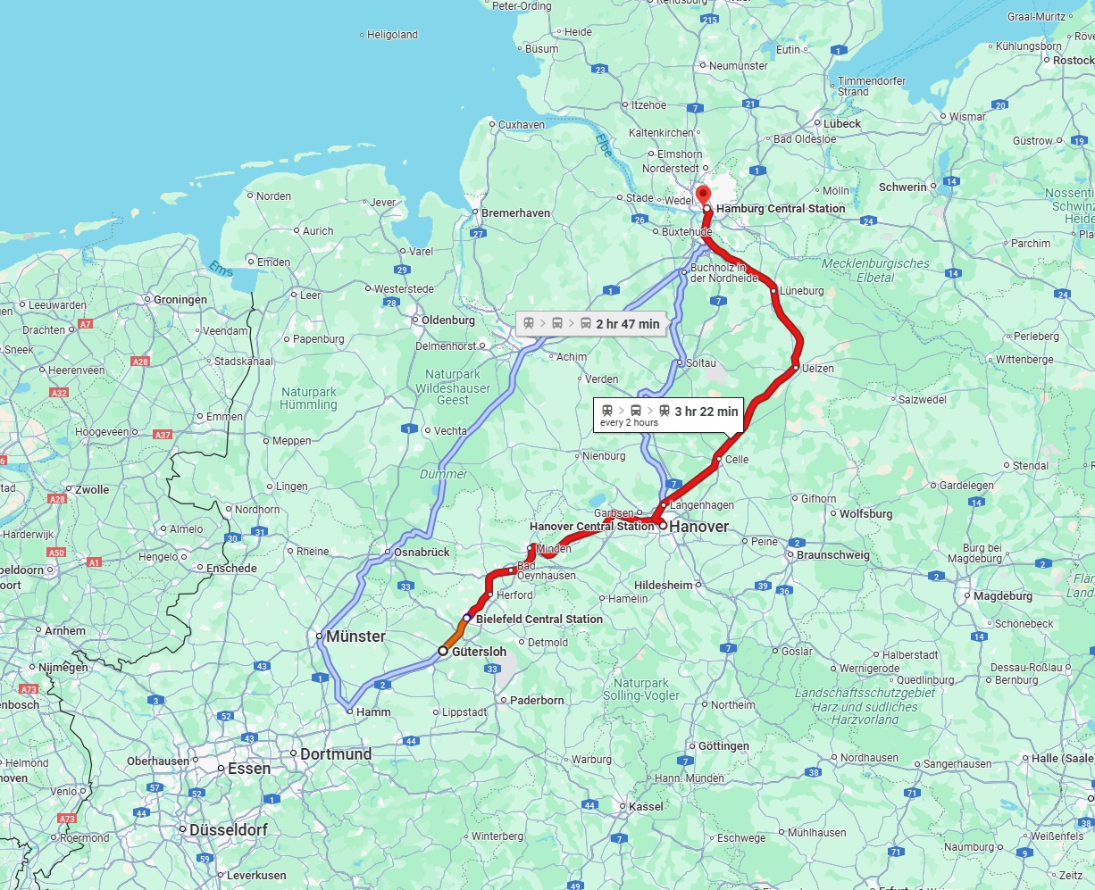Anreise von Gütersloh Zu Hamburg Über 
