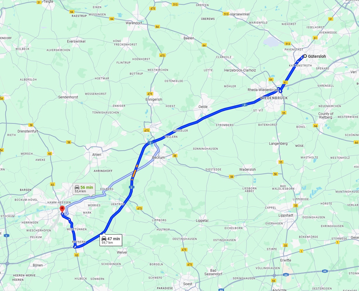 Anreise von Gütersloh Zu Hamm Über via A2