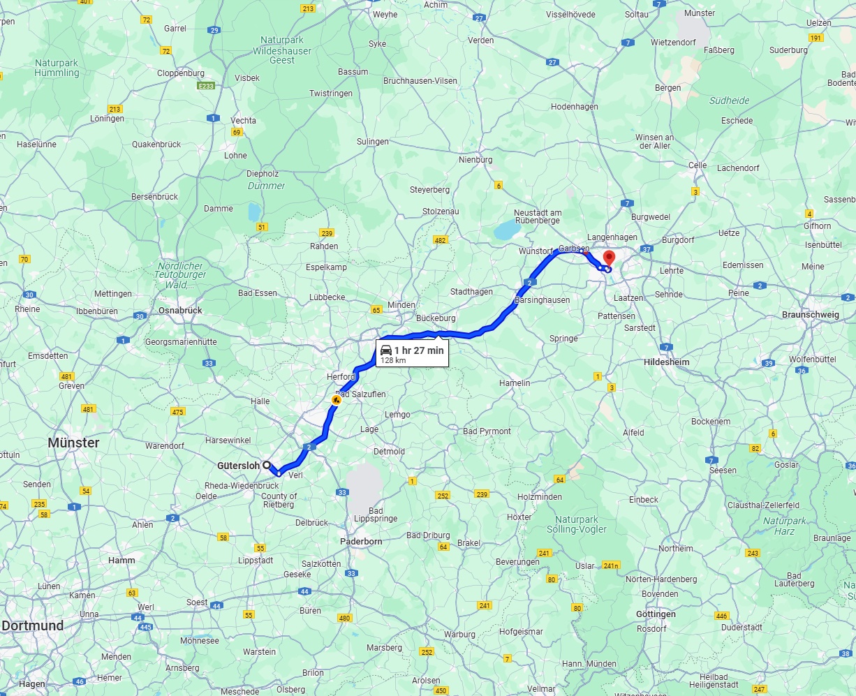 Anreise von Gütersloh Zu Hannover Über via A2
