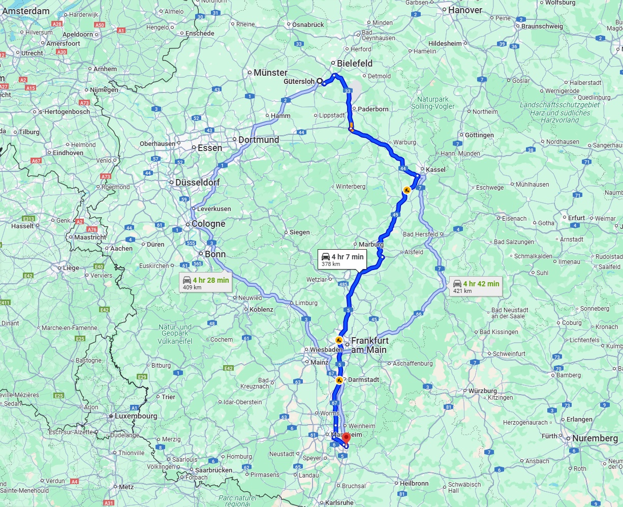 Anreise von Gütersloh Zu Heidelberg Über via A5
