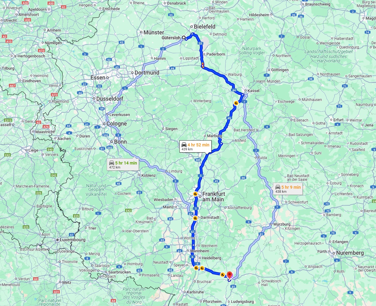 Anreise von Gütersloh Zu Heilbronn Über via A5