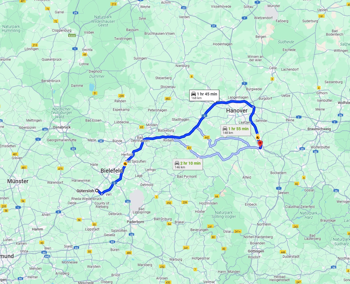Anreise von Gütersloh Zu Hildesheim Über via A2