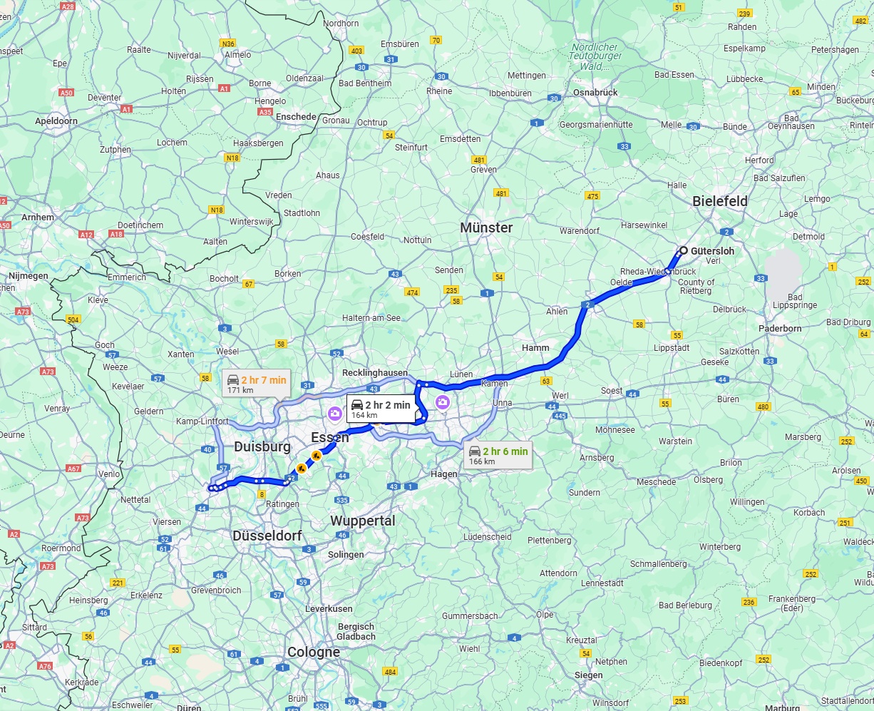 Anreise von Gütersloh Zu Krefeld Über via A2