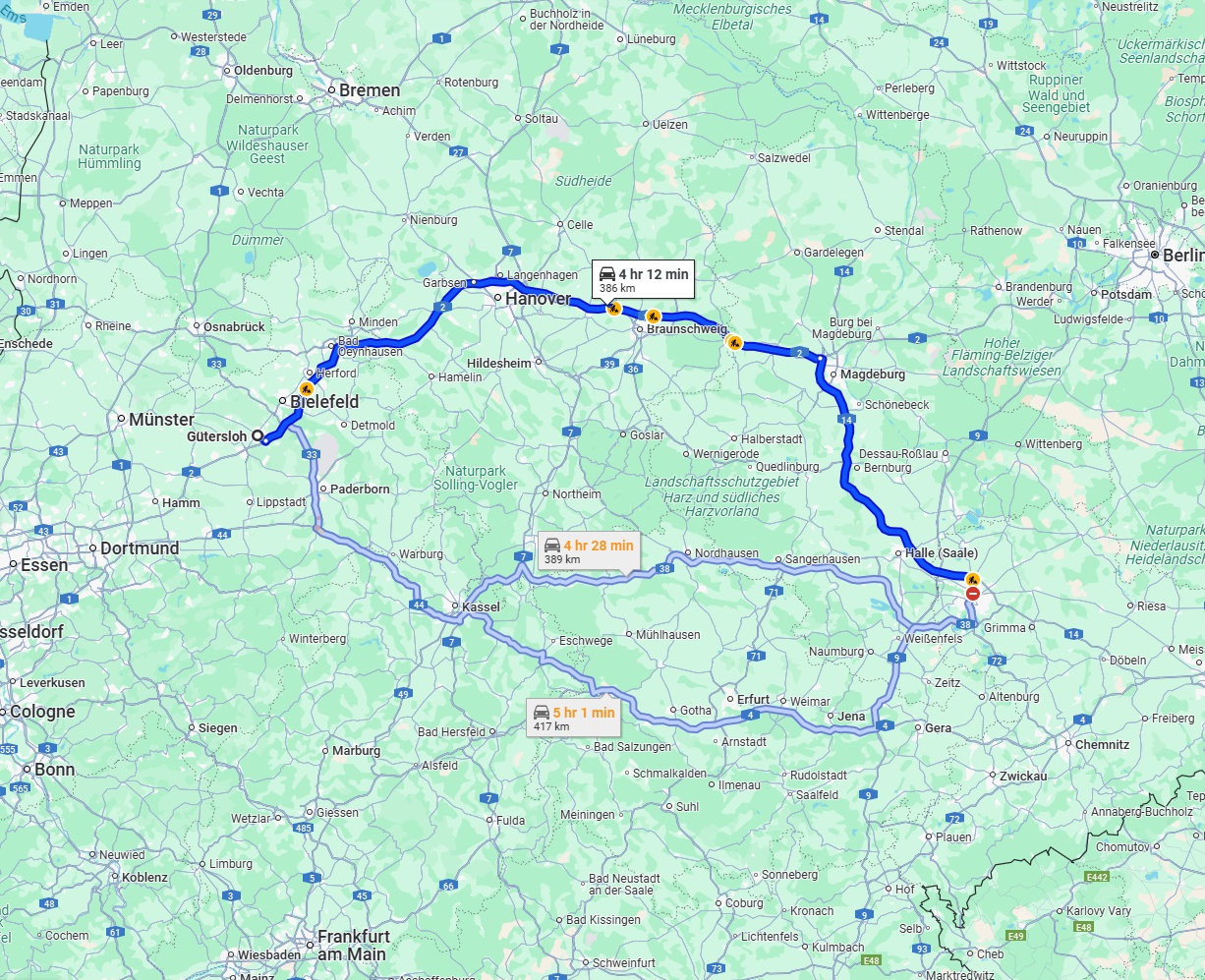 Anreise von Gütersloh Zu Leipzig Über via A2 and A14
