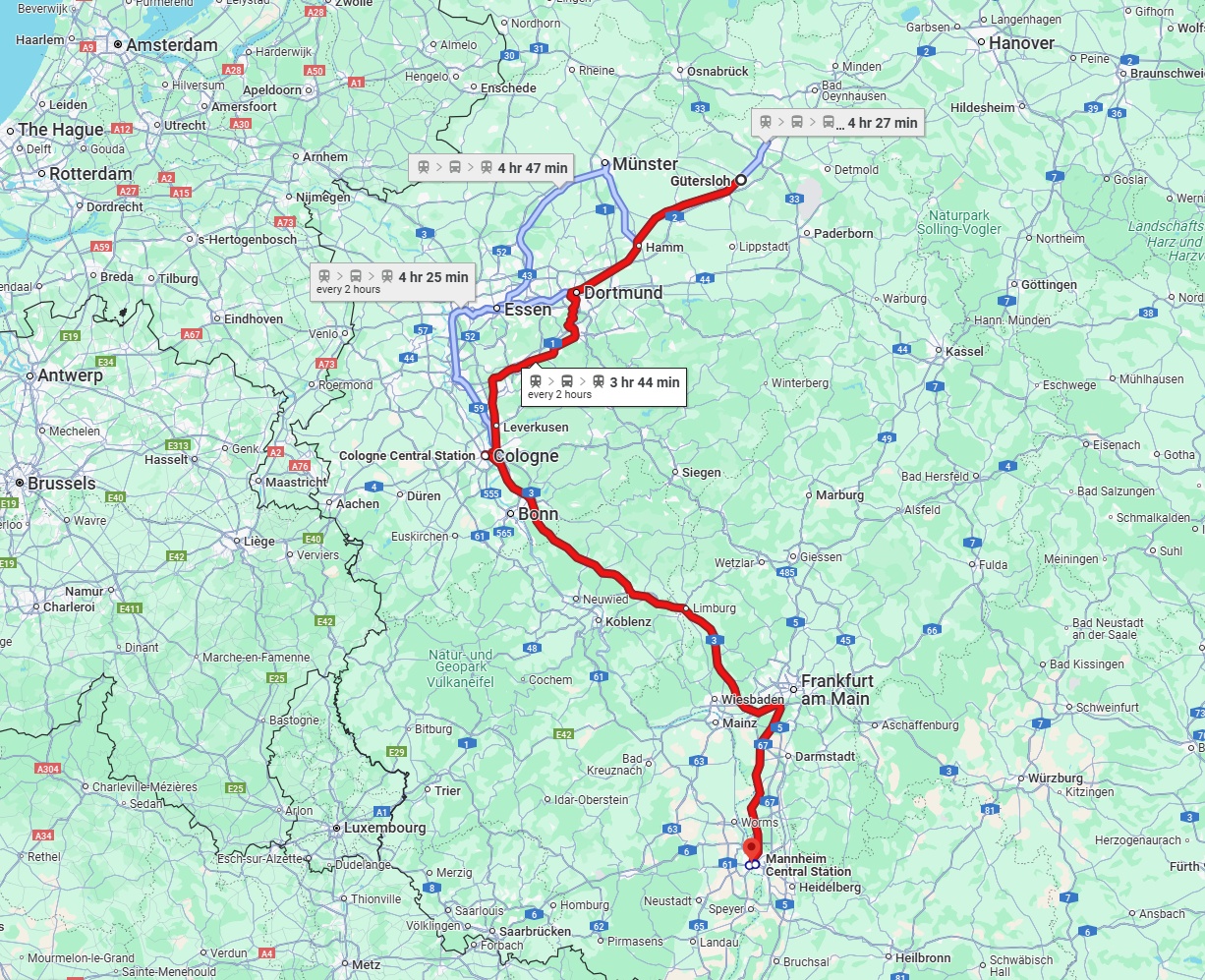 Anreise von Gütersloh Zu Ludwigshafen am Rhein Über 
