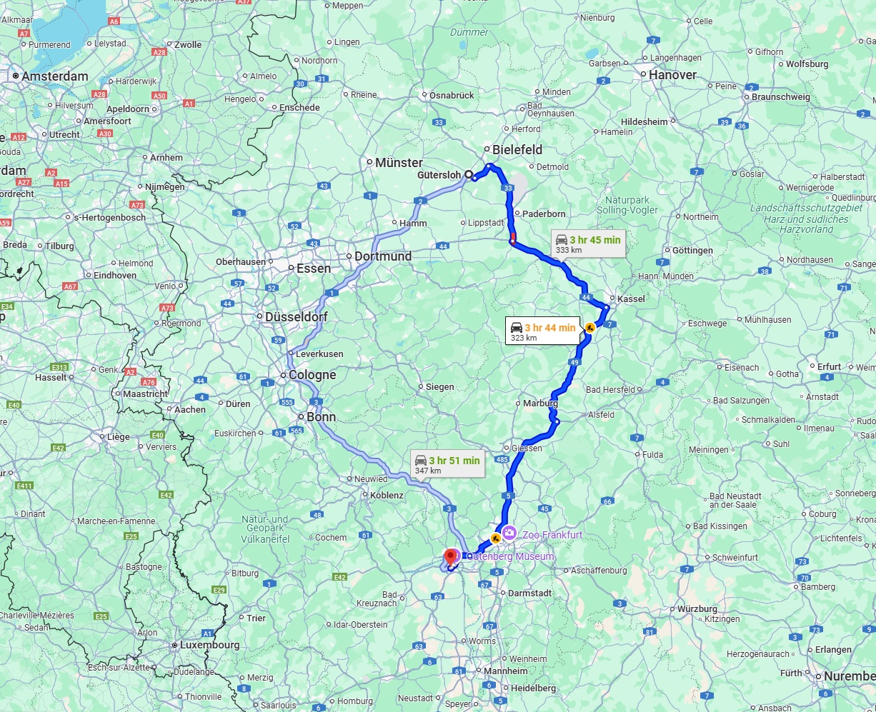 Anreise von Gütersloh Zu Mainz Über via A5