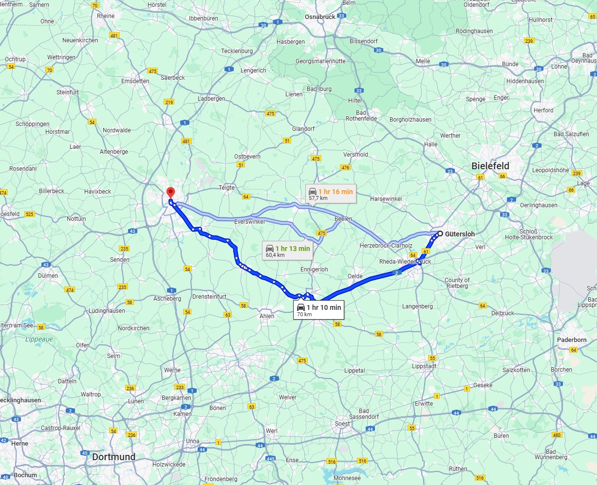 Anreise von Gütersloh Zu Münster Über via A2