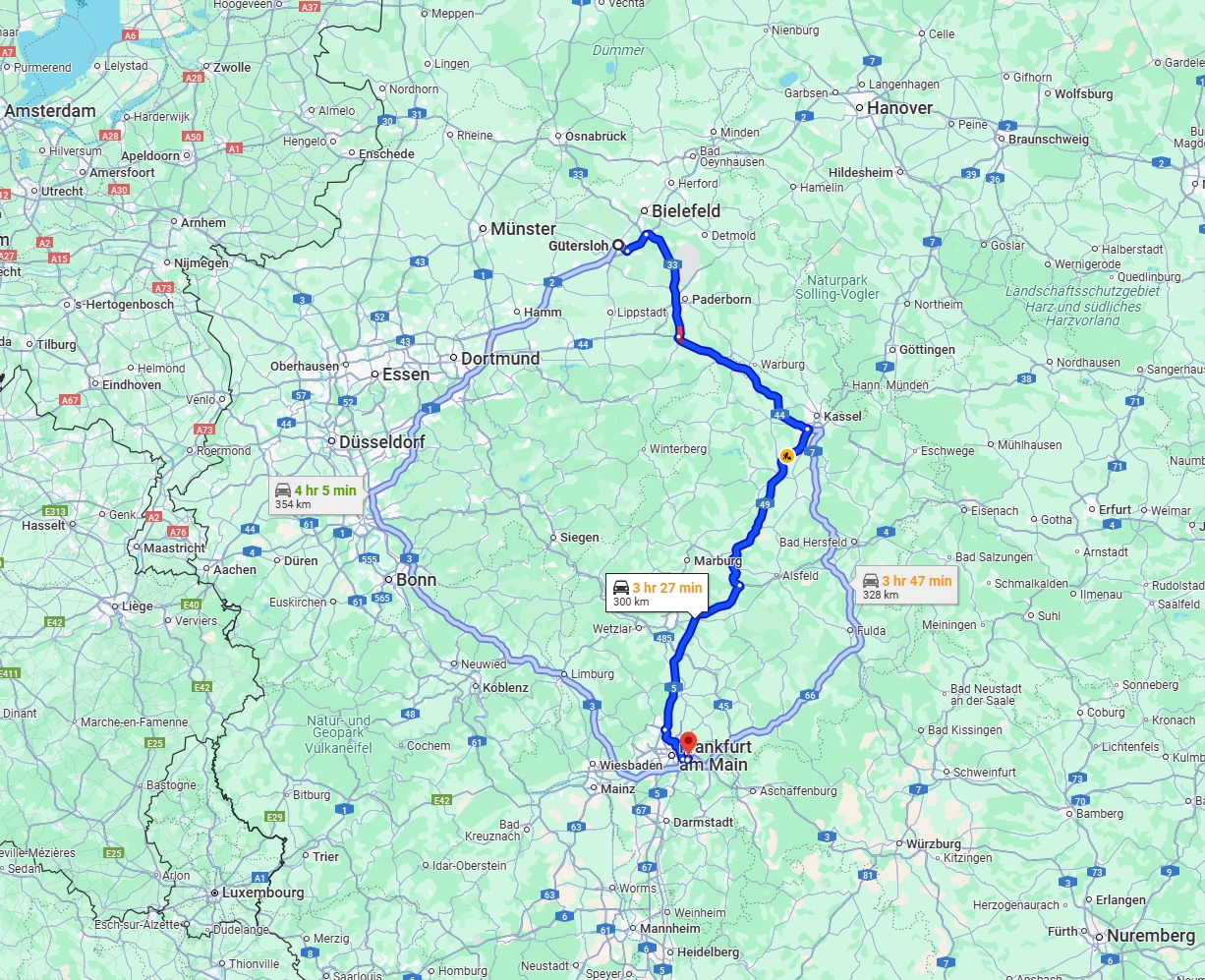 Anreise von Gütersloh Zu Offenbach am Main Über via A49