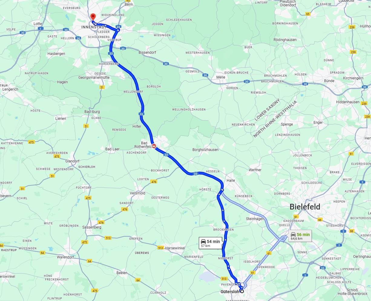 Anreise von Gütersloh Zu Osnabrück Über via A33