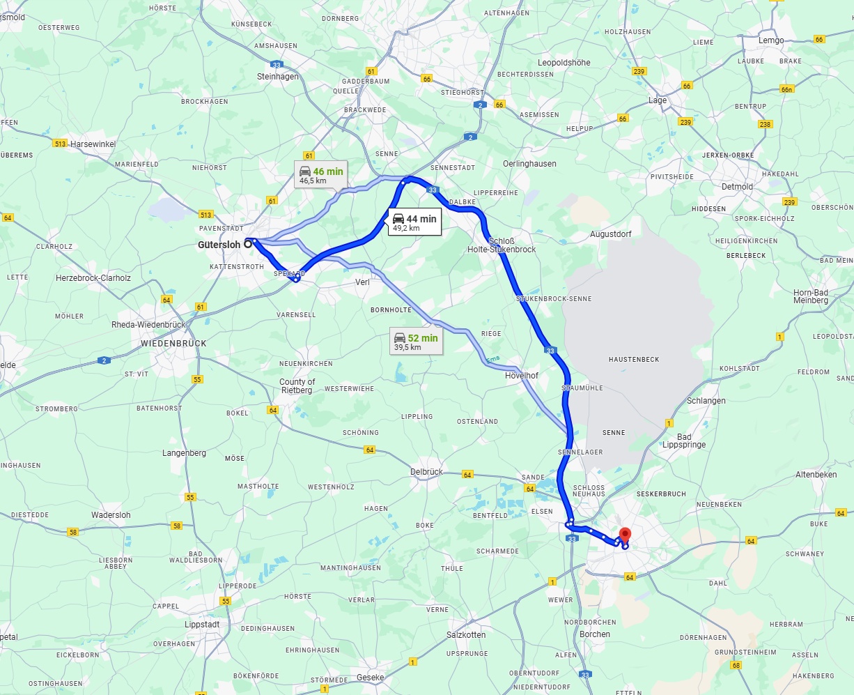 Anreise von Gütersloh Zu Paderborn Über via A33