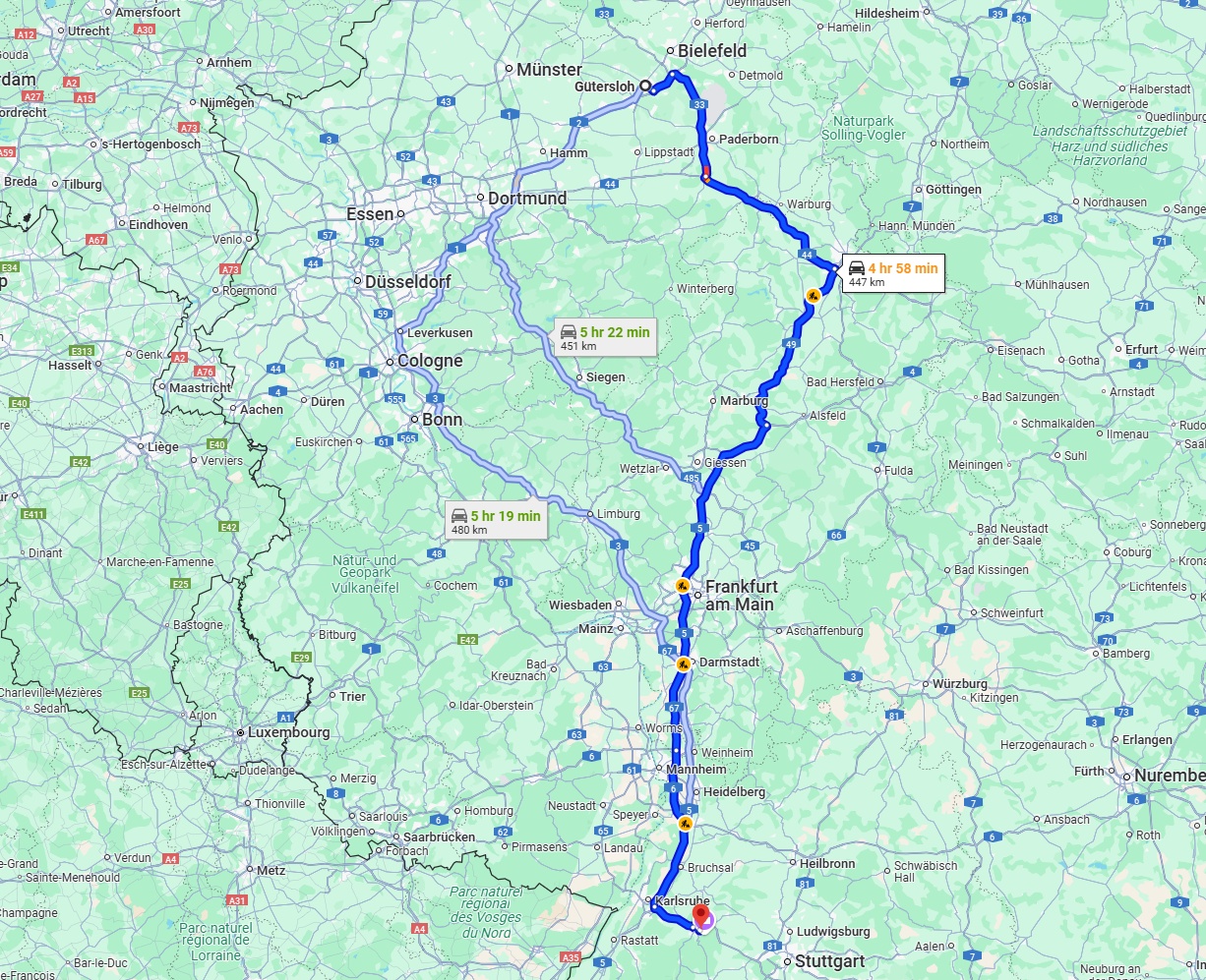 Anreise von Gütersloh Zu Pforzheim Über via A5