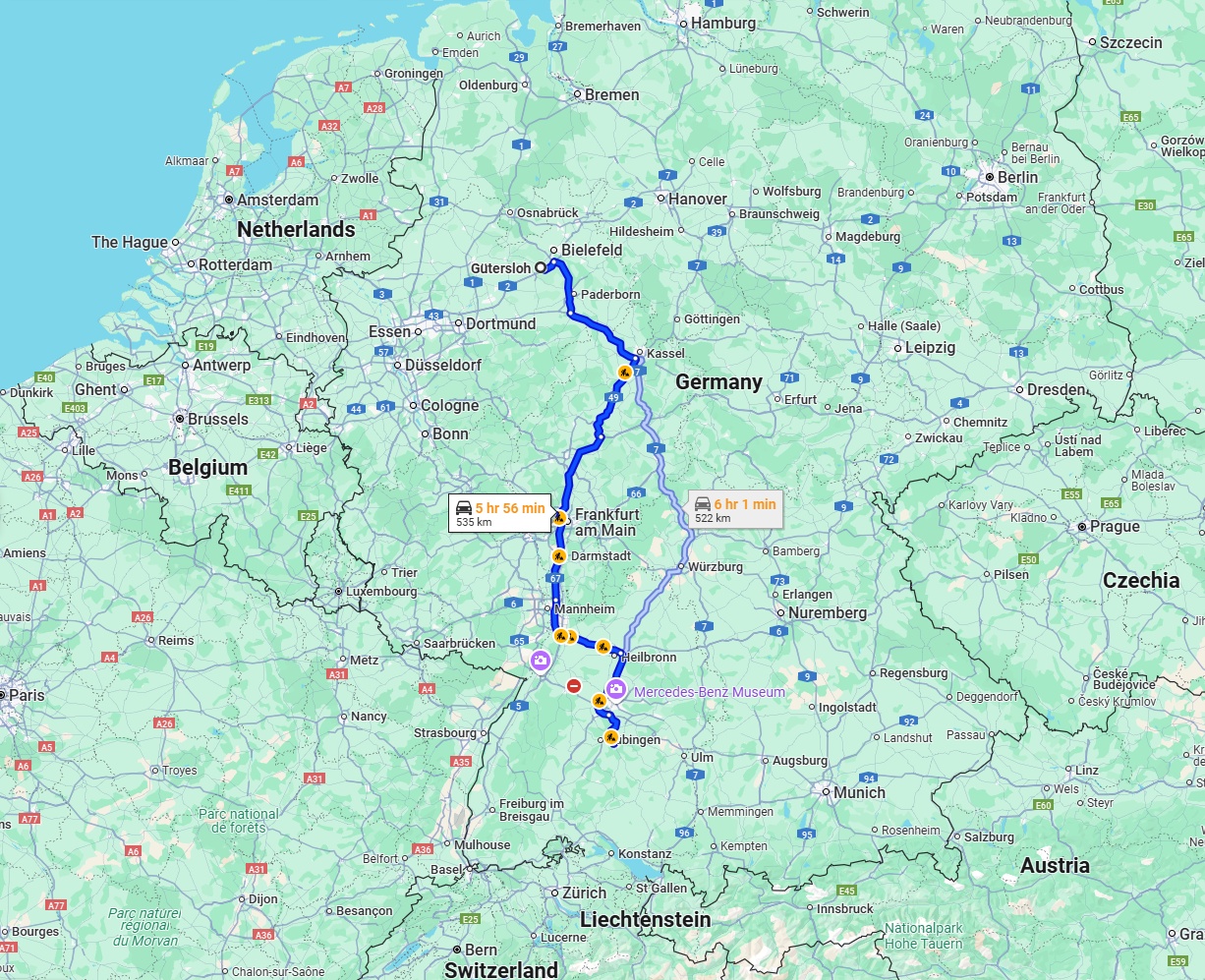 Anreise von Gütersloh Zu Reutlingen Über via A5