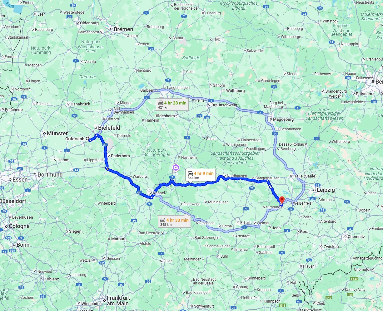 Anreise von Gütersloh Zu Saale Über via A38