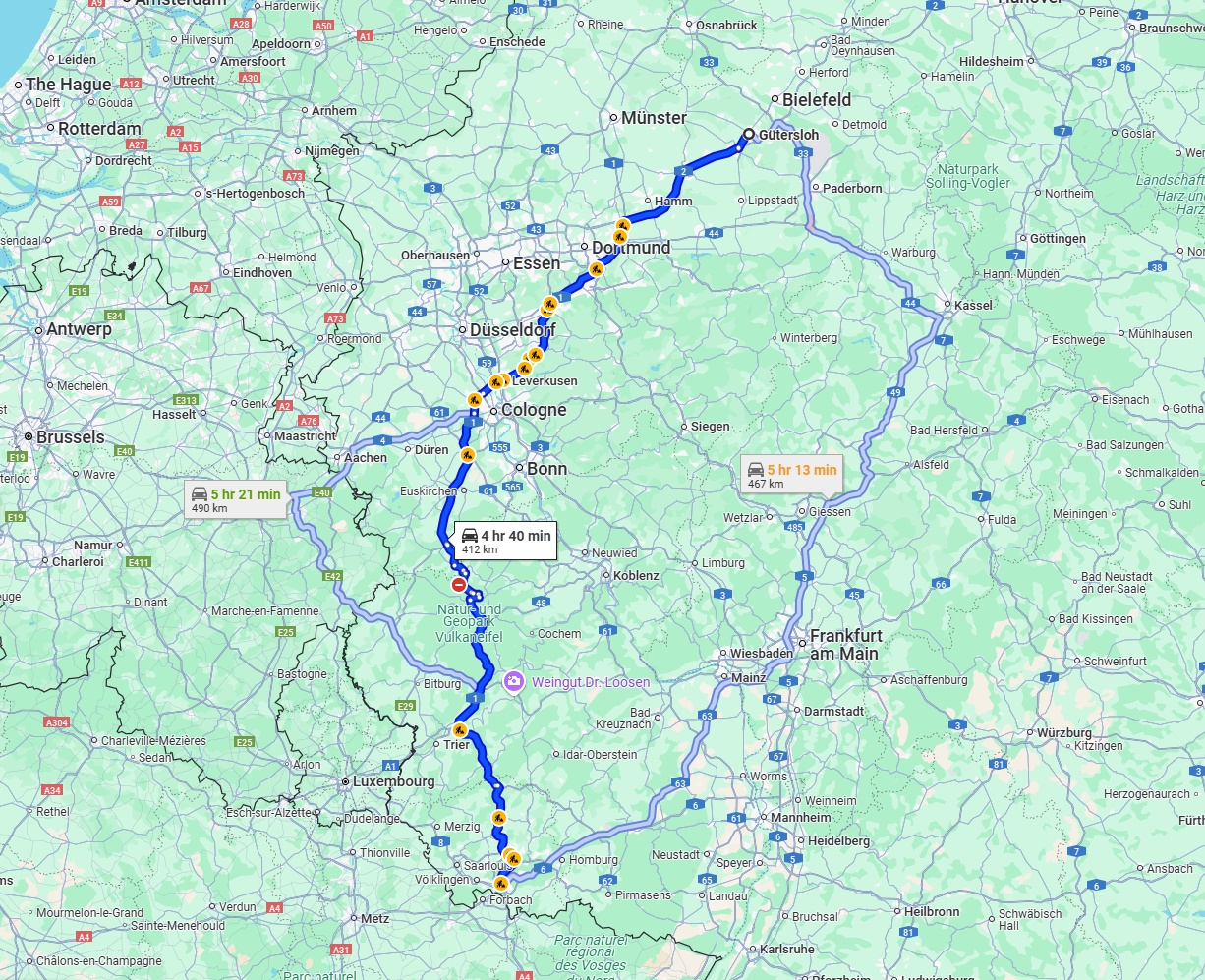 Anreise von Gütersloh Zu Saarbrücken Über via A1