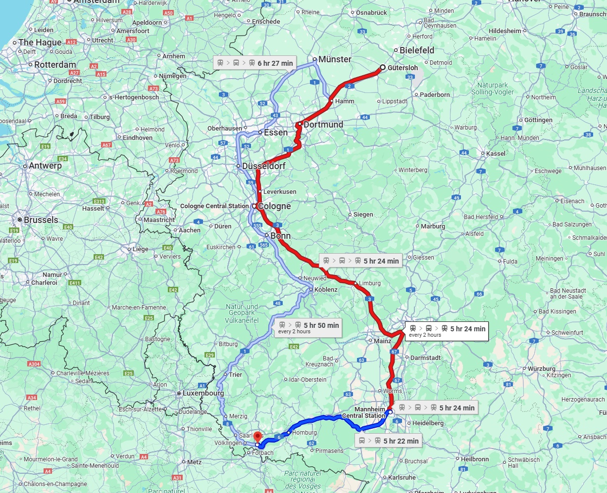 Anreise von Gütersloh Zu Saarbrücken Über 