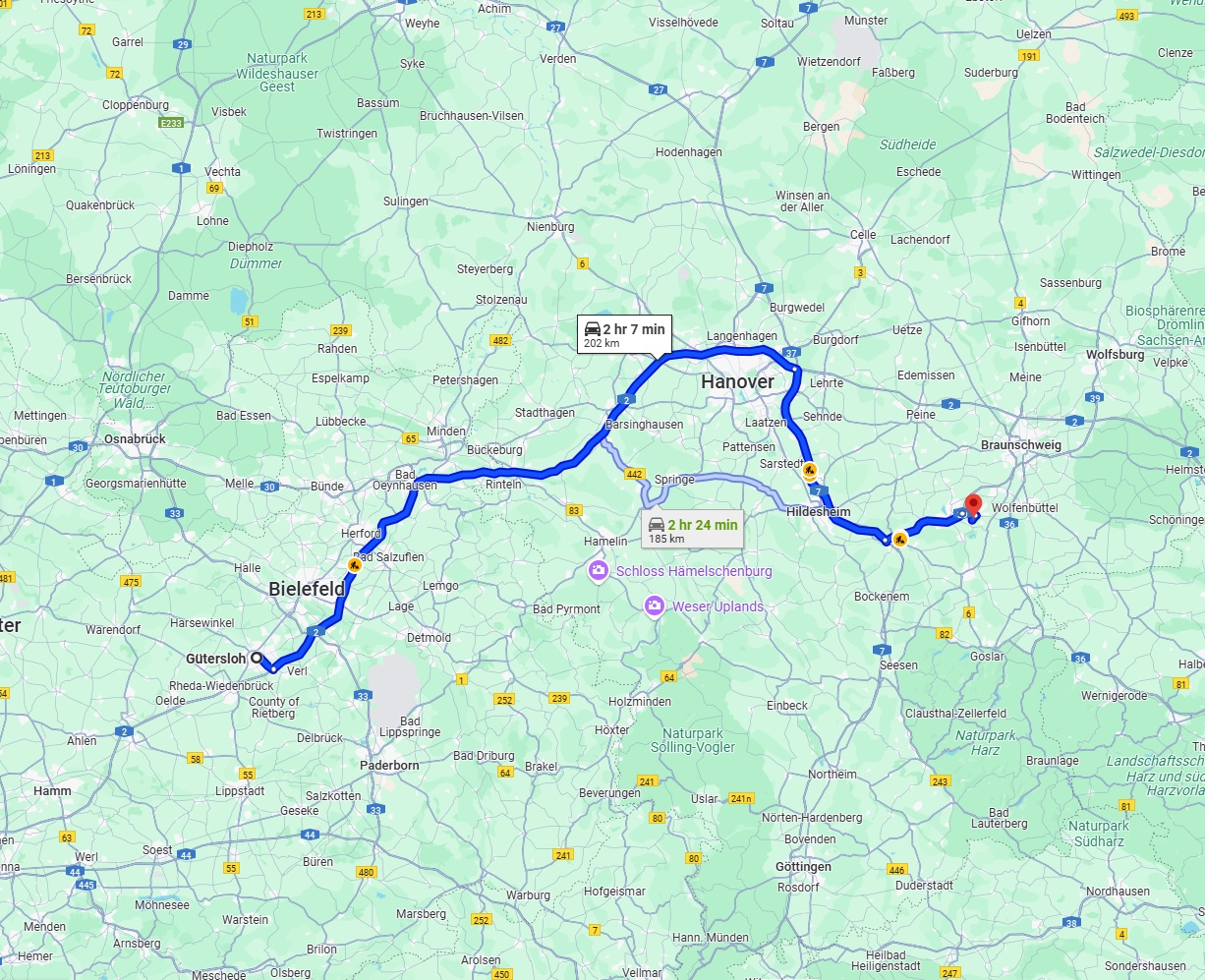 Anreise von Gütersloh Zu Salzgitter Über via A2