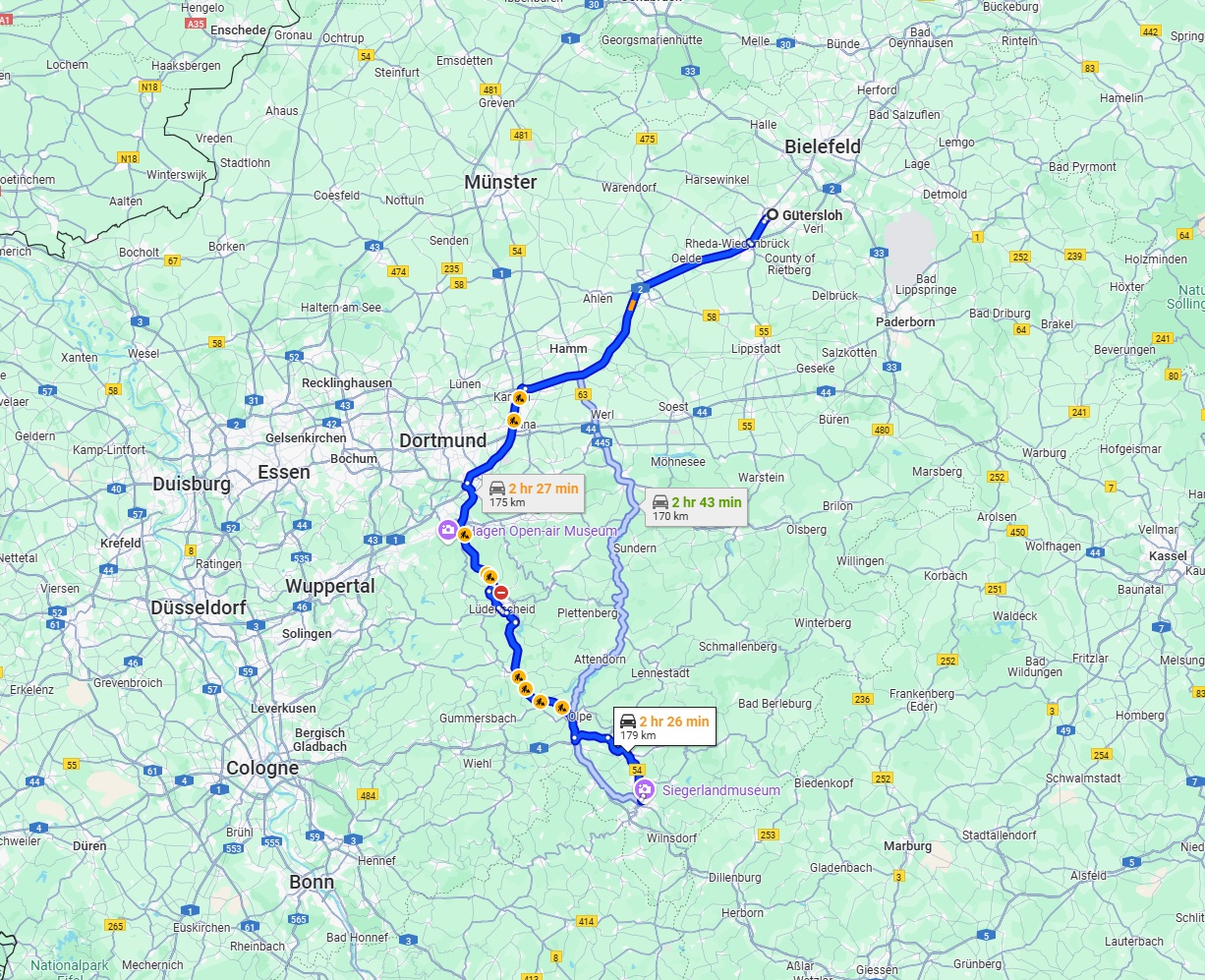 Anreise von Gütersloh Zu Siegen Über via A2 and A45