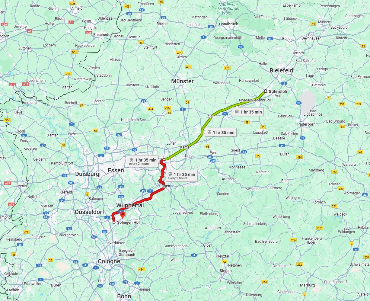 Anreise von Gütersloh Zu Solingen Über 