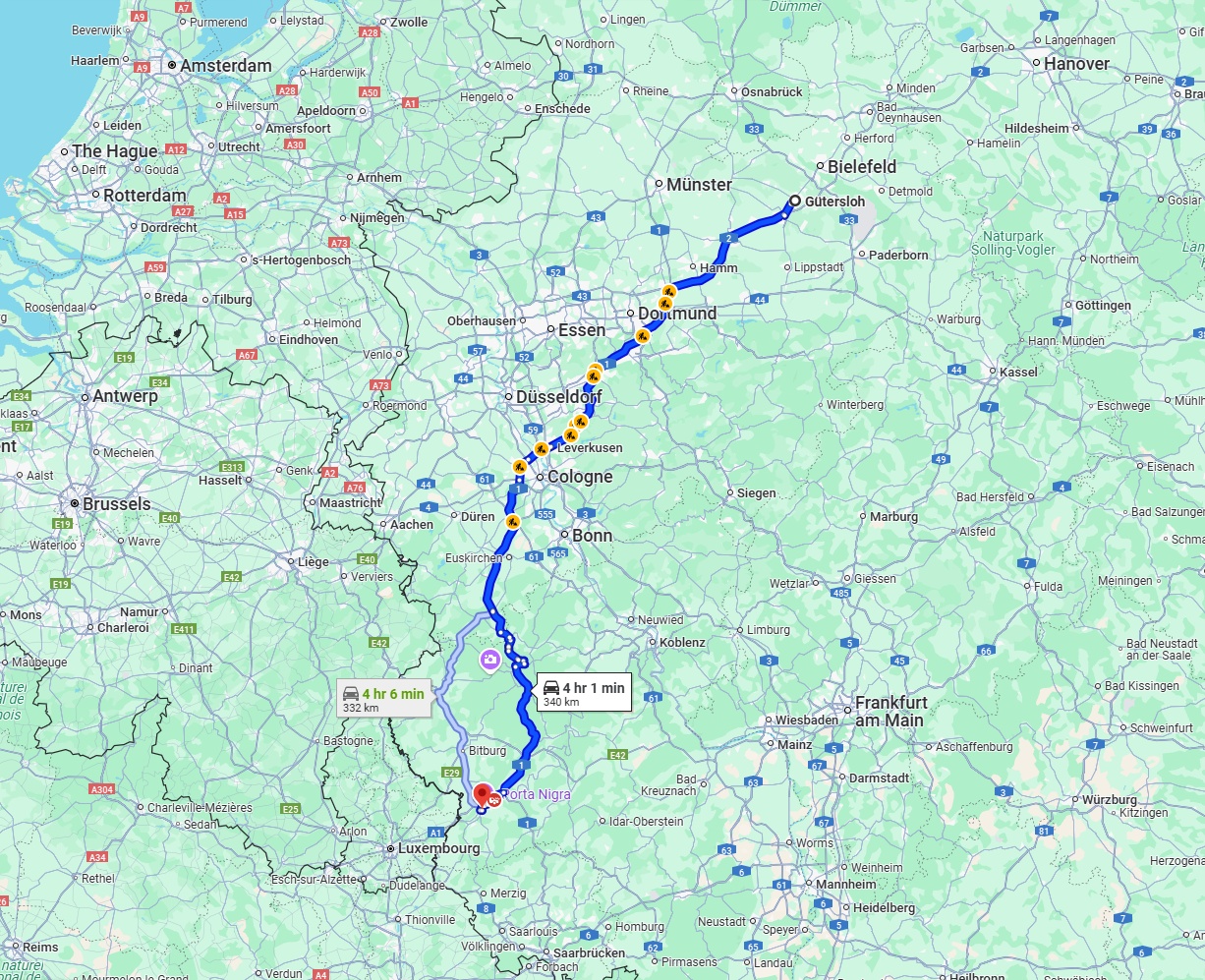 Anreise von Gütersloh Zu Trier Über via A1