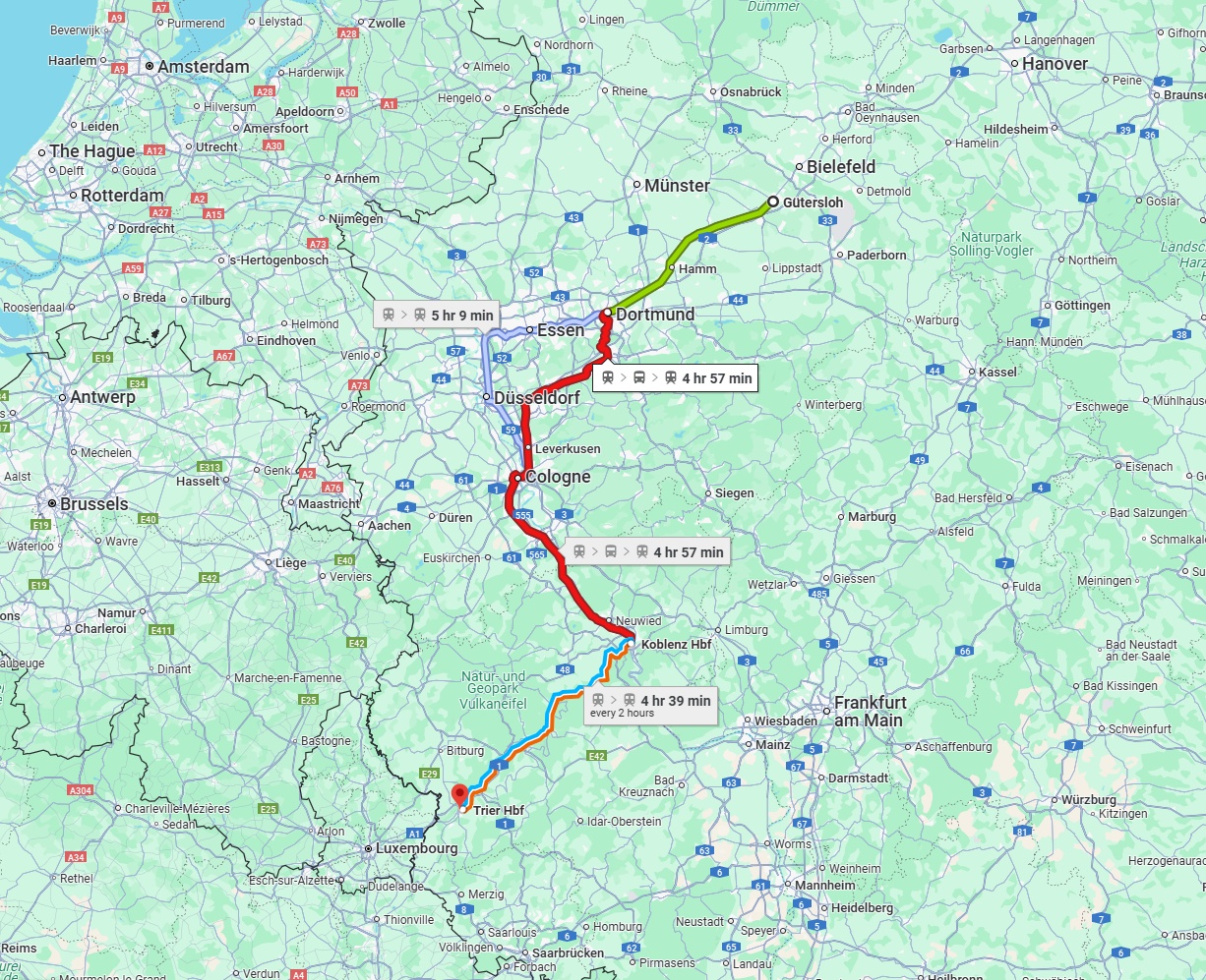Anreise von Gütersloh Zu Trier Über 