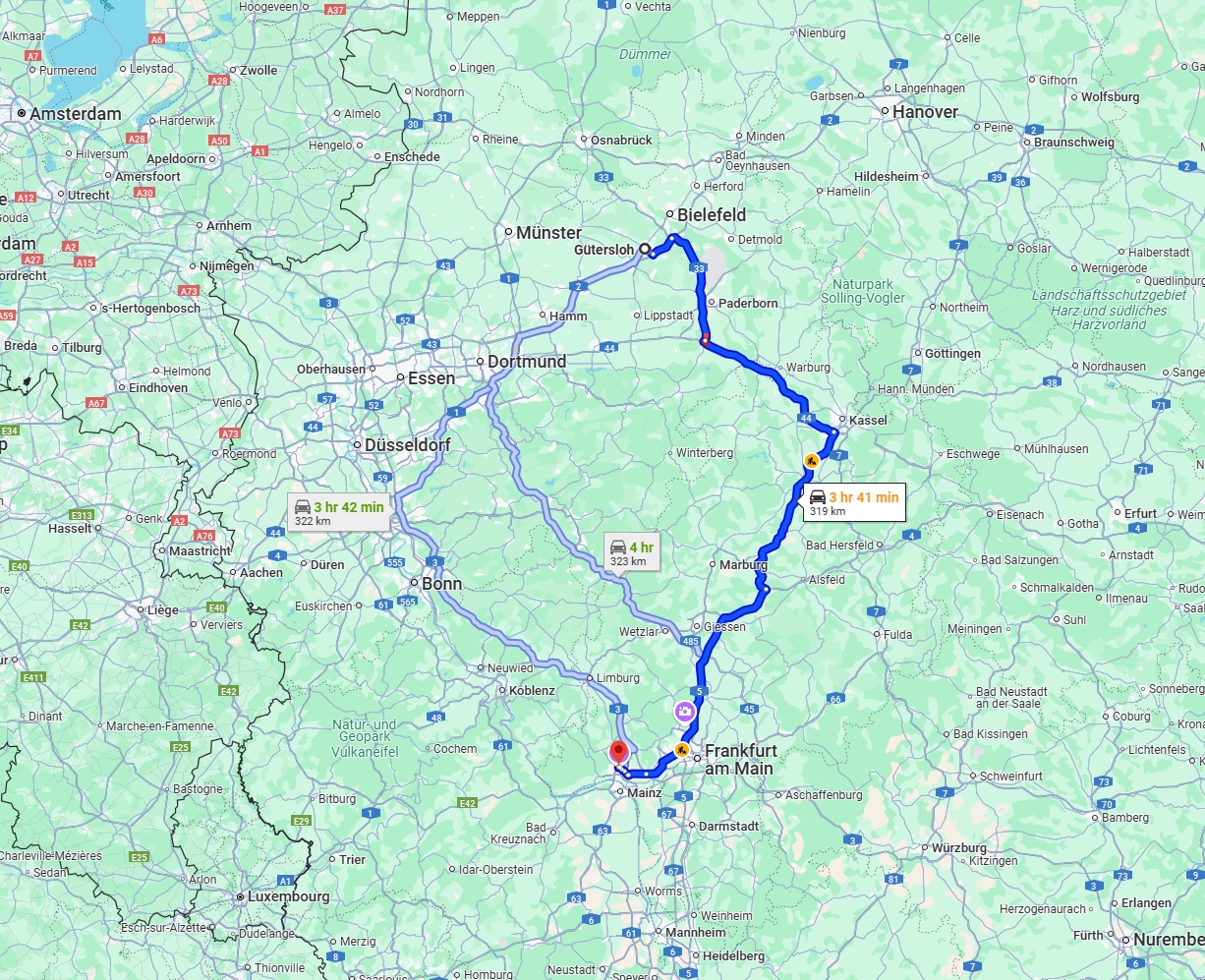 Anreise von Gütersloh Zu Wiesbaden Über via A5