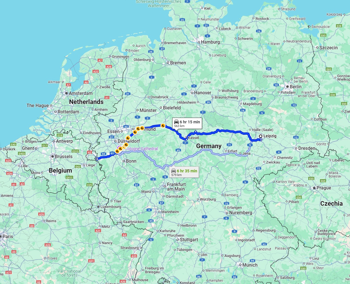 Anreise von Leipzig Zu Aachen Über via A38 and A44
