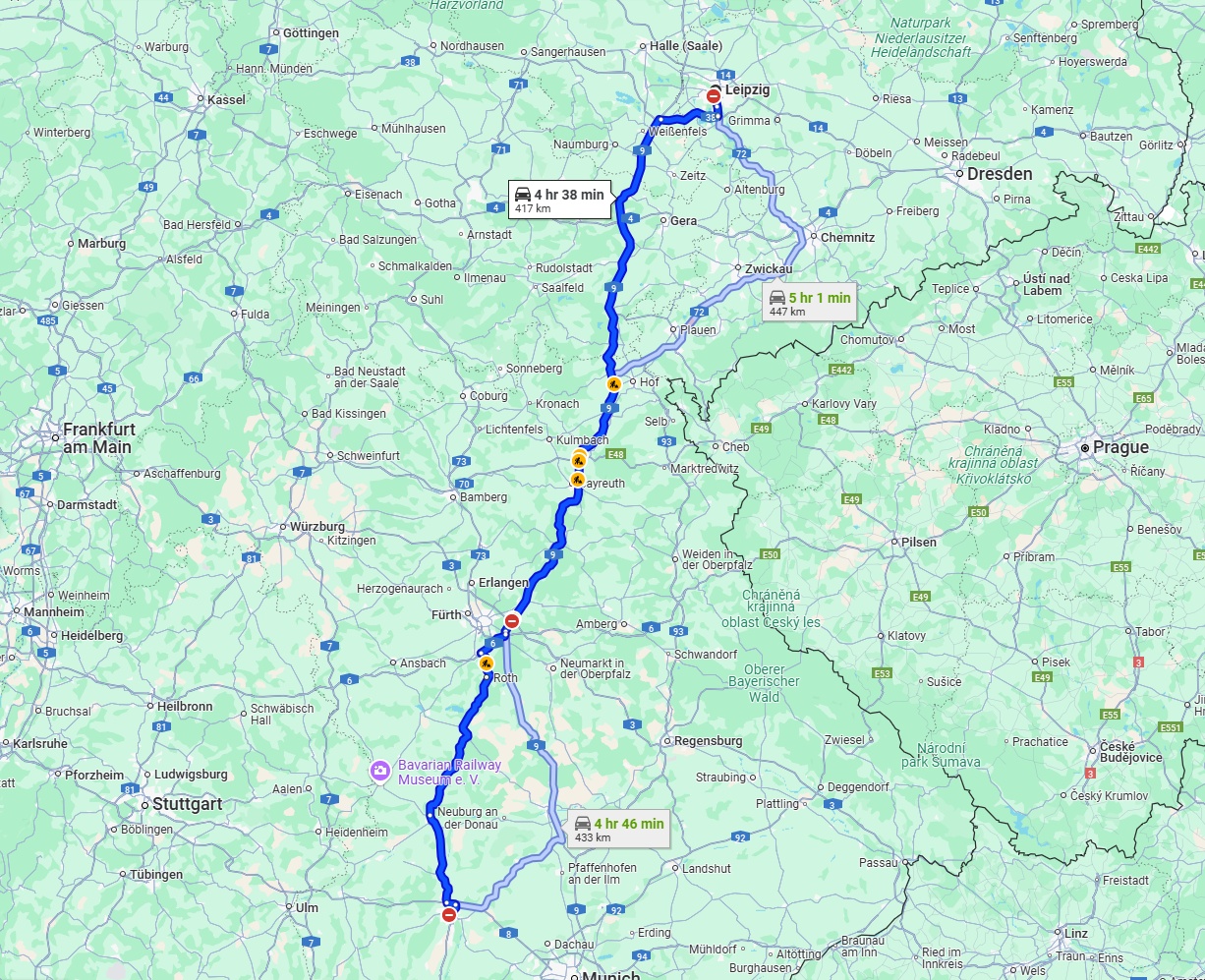 Anreise von Leipzig Zu Augsburg Über via A9 and B2