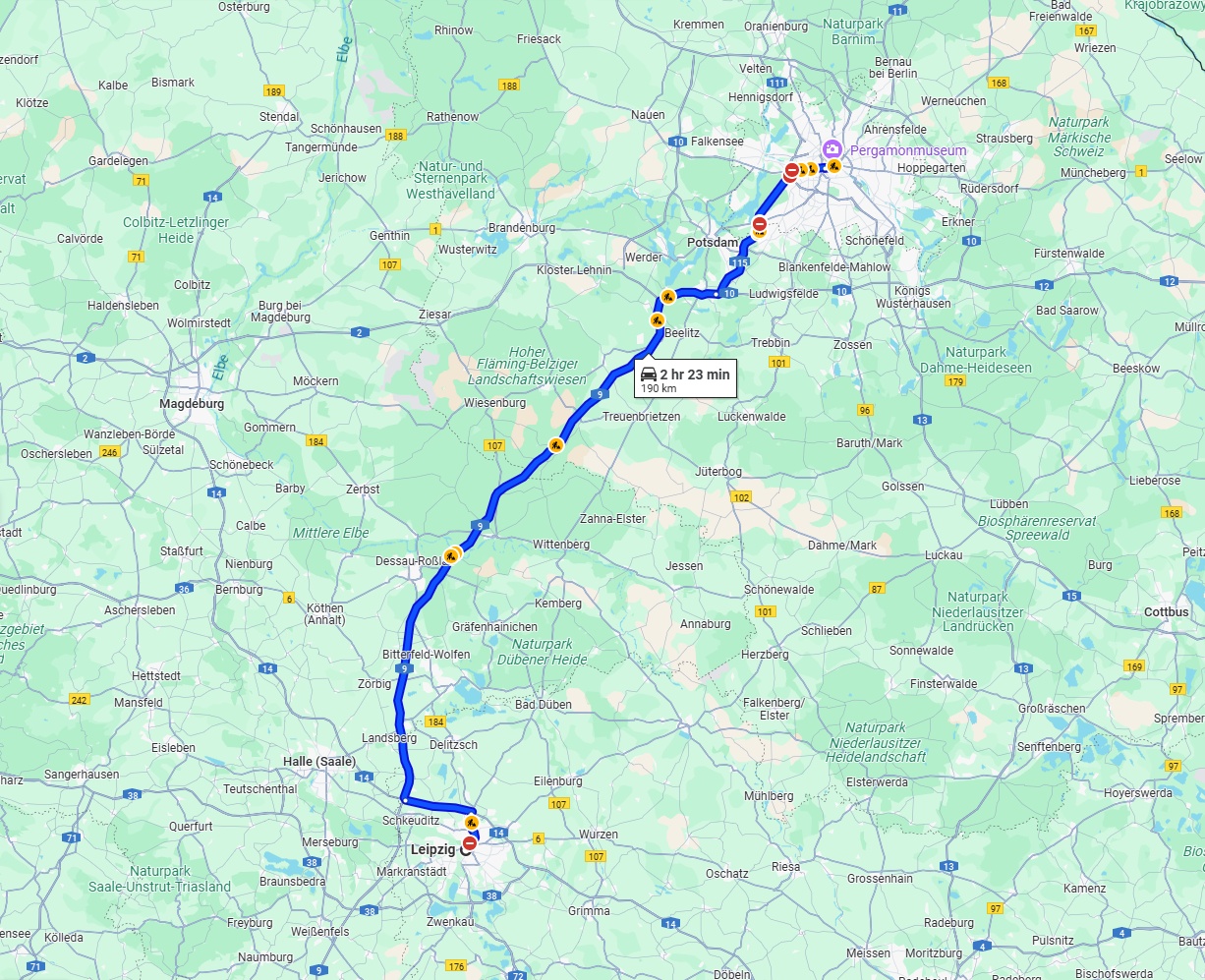 Anreise von Leipzig Zu Berlin Über via A9