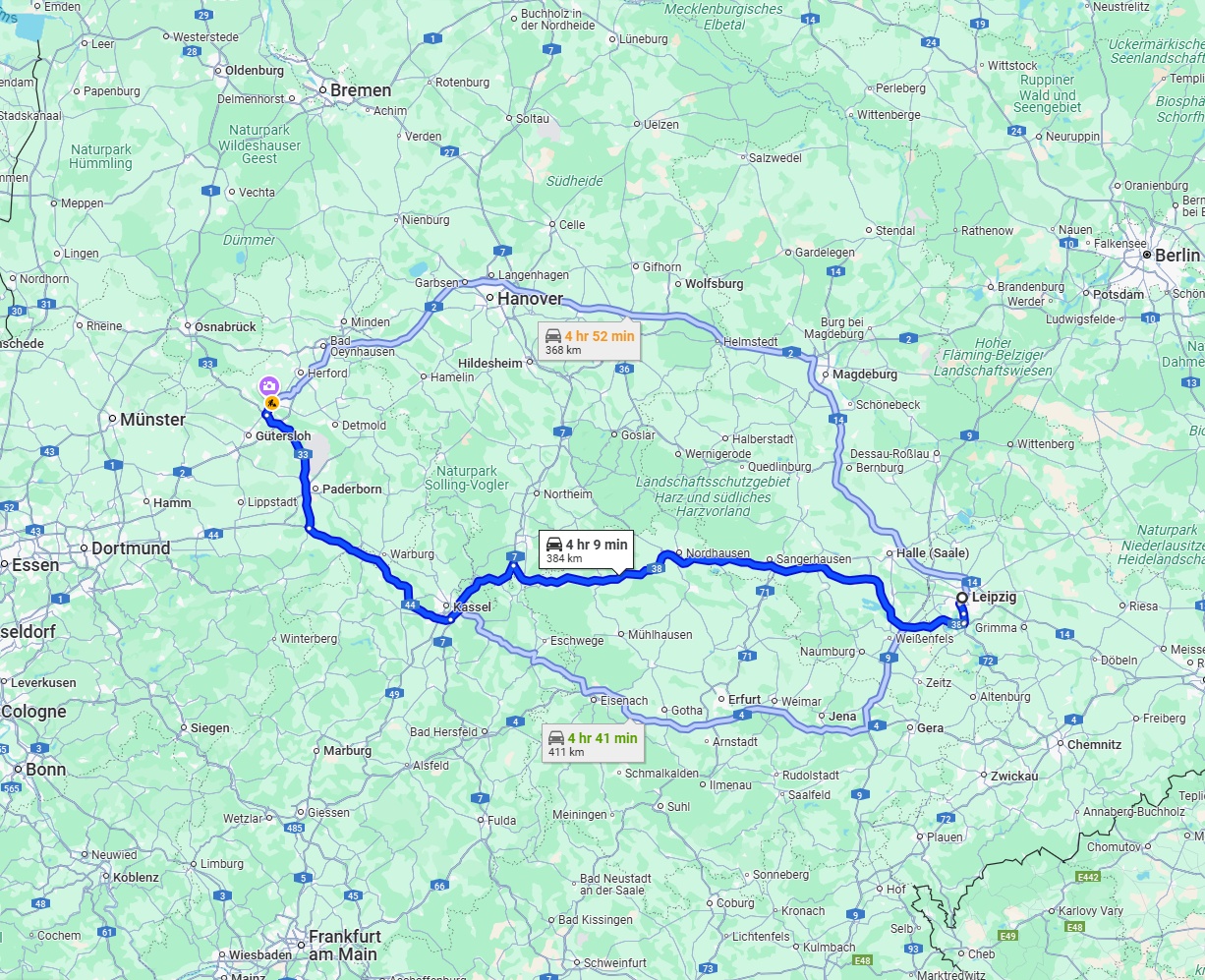 Anreise von Leipzig Zu Bielefeld Über via A38