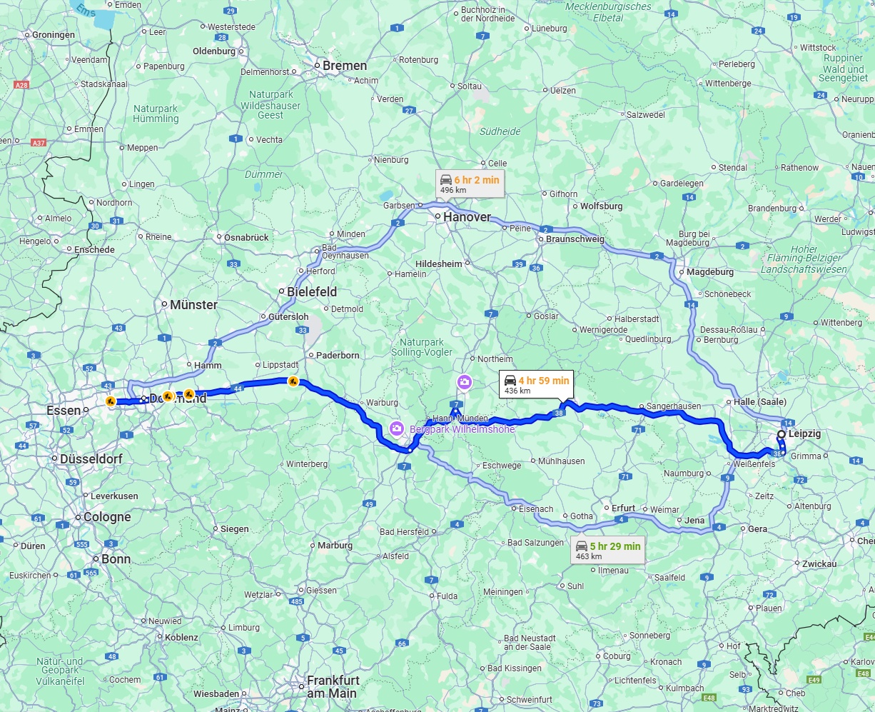 Anreise von Leipzig Zu Bochum Über via A38 and A44
