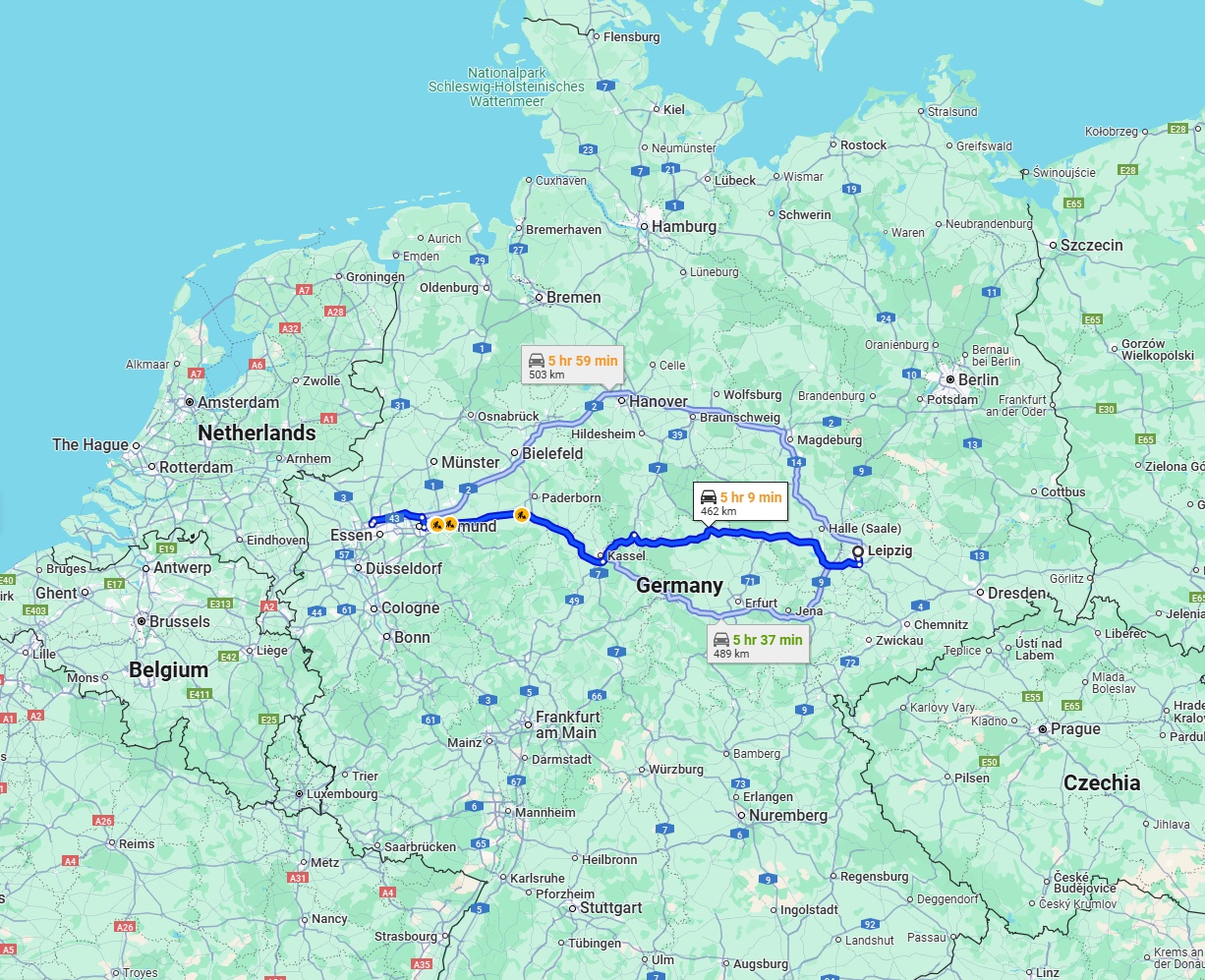 Anreise von Leipzig Zu Bottrop Über via A38 and A44