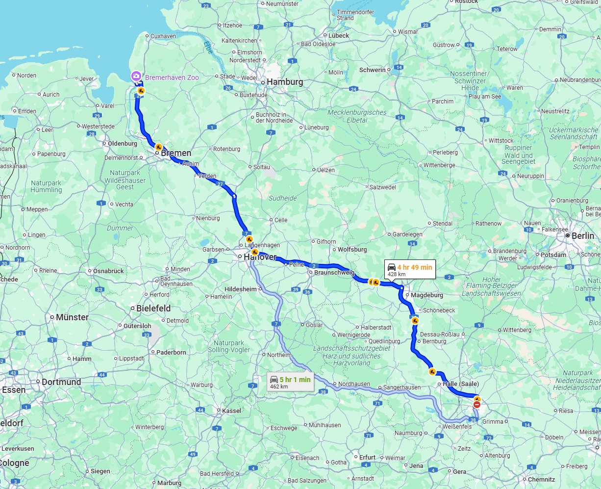 Anreise von Leipzig Zu Bremerhaven Über via A14, A2 and A27