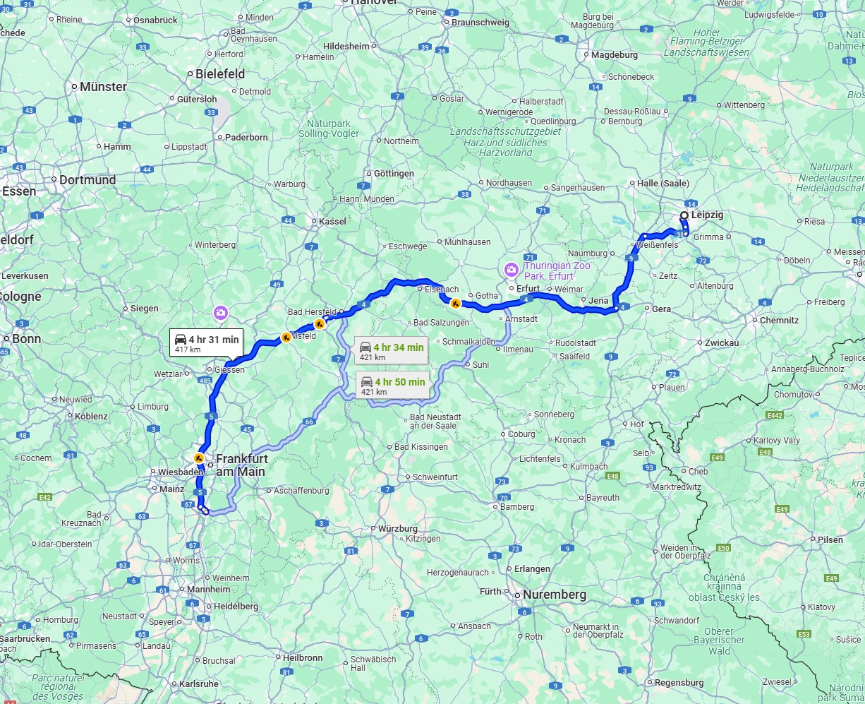 Anreise von Leipzig Zu Darmstadt Über via A4 and A5