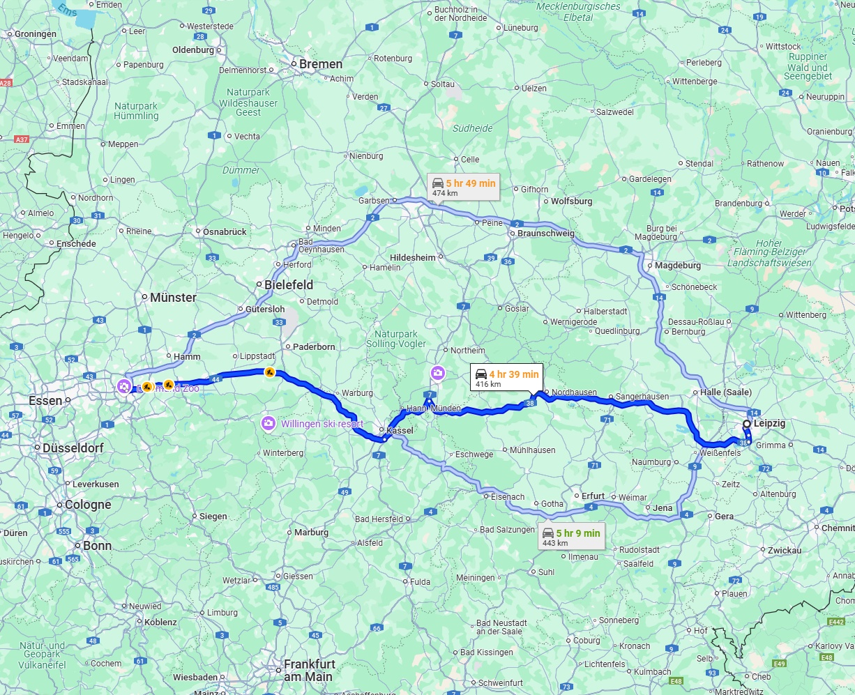 Anreise von Leipzig Zu Dortmund Über via A38 and A44
