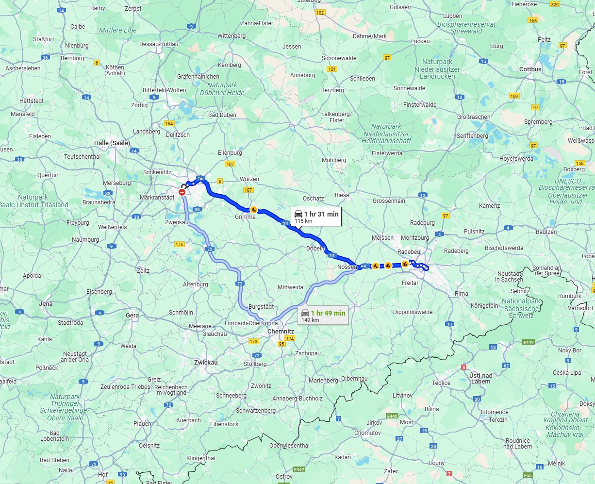 Anreise von Leipzig Zu Dresden Über via A14