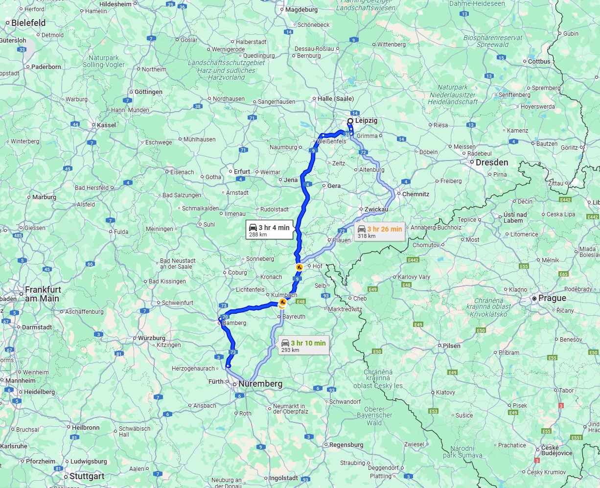 Anreise von Leipzig Zu Erlangen Über via A9