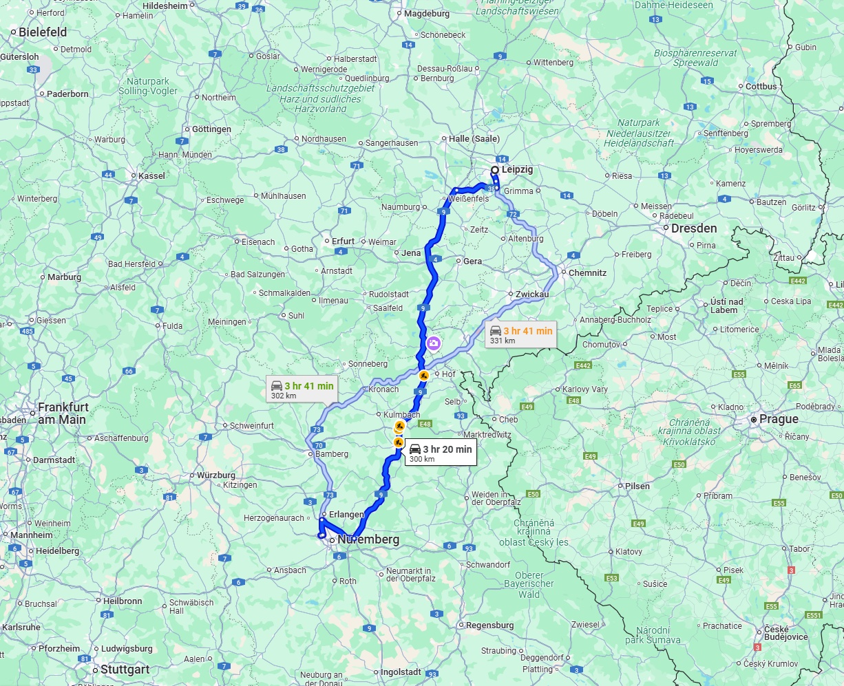 Anreise von Leipzig Zu Fürth Über via A9