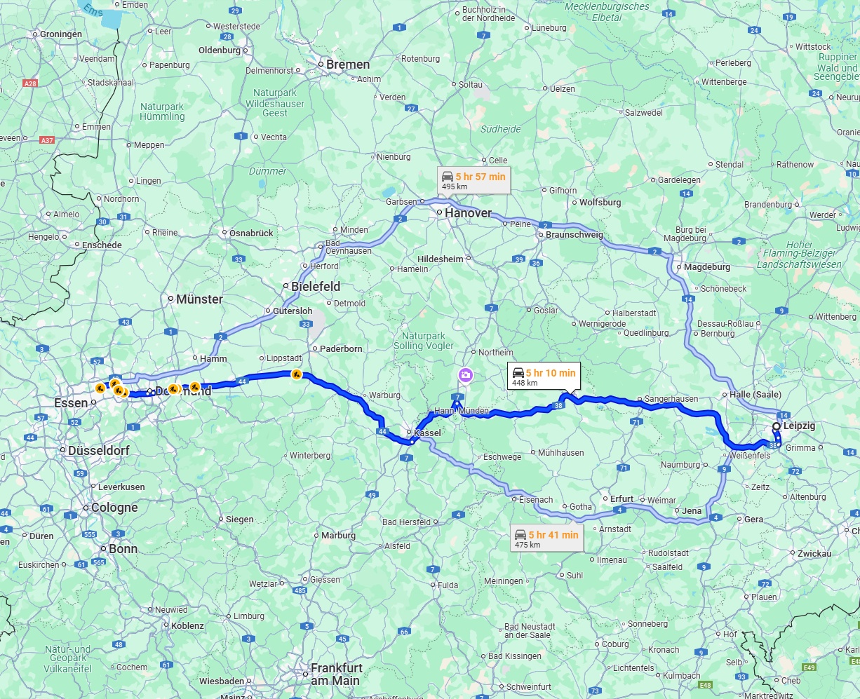 Anreise von Leipzig Zu Gelsenkirchen Über via A38 and A44