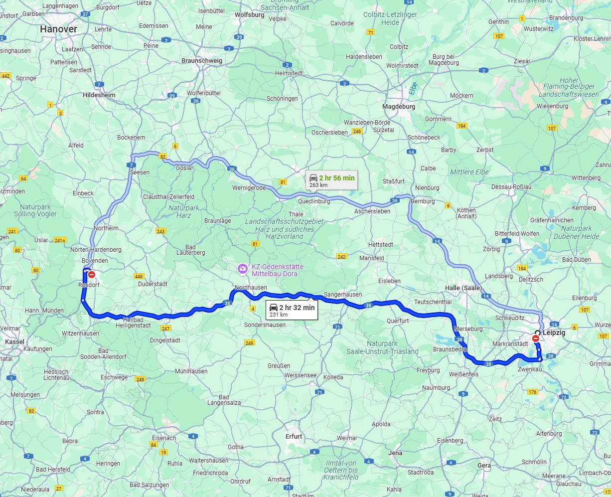 Anreise von Leipzig Zu Göttingen Über via A38